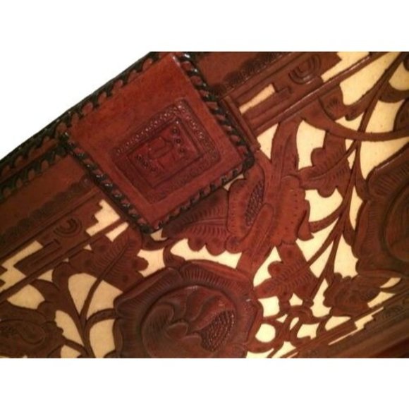 Vintage Bohemian Floral Etched Large Leather Clutch Bag - Picture 3 of 11